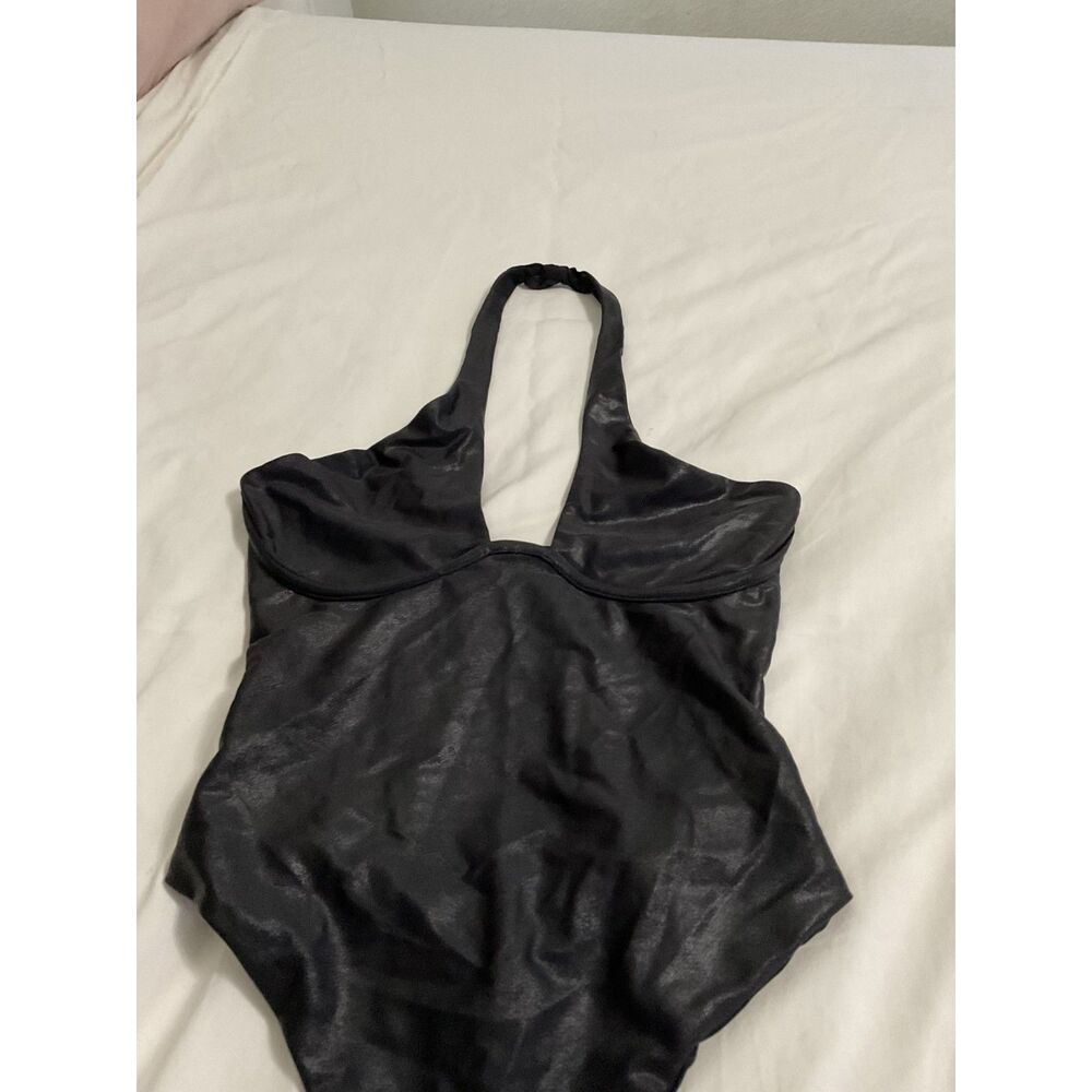 Naked Wardrobe Black Halter Bodysuit Underwire Shiny Stretch Top Size S